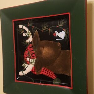 Pfaltzgraff Camp Jingles Square 10" Cookie/Snack Plate Deer Christmas Hat 2009